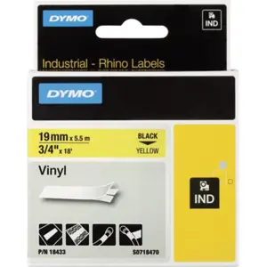 Fita de etiquetar RHINO 18433 [Preto sobre Amarelo] em vinil - 19mm x 5.5m