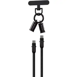 Cabo colar (lanyard) de suporte de telemóvel 2-em-1 USB-C ⇿ USB-C 60W - Preto - 1.2m