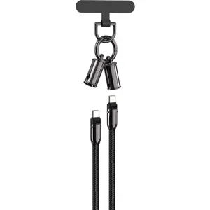 Cabo colar (lanyard) de suporte de telemóvel 2-em-1 USB-C ⇿ USB-C 60W - Preto - 1.2m