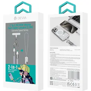 Cabo colar (lanyard) de suporte de telemóvel 2-em-1 USB-C ⇿ USB-C 60W - Rosa - 1.2m