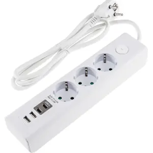 Bloco de 3 tomadas c/ 2xUSB-A + 2xUSB-C + interruptor - cabo (3x1.5mm²) 1.5m