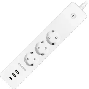 Bloco de 3 tomadas inteligente c/ Wifi + 2x USB-A + USB-C c/ cabo 1.8m (compatível c/ Tuya)