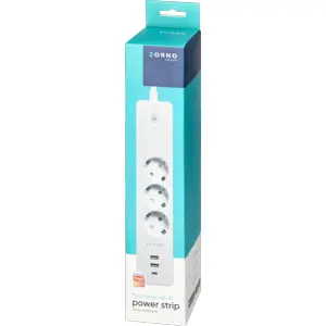 Bloco de 3 tomadas inteligente c/ Wifi + 2x USB-A + USB-C c/ cabo 1.8m (compatível c/ Tuya)