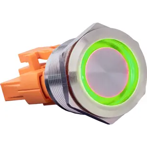 Interruptor de pressão anti-vandalismo DPST NO+NC 250V/7A - Ø22mm c/ LED verde (3-8Vdc)