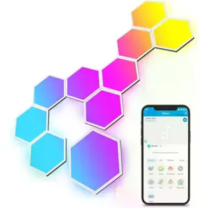 Paneles LED RGBIC hexagonales enlazables e inteligentes (WiFi + BT) - Kit 10 Uni.