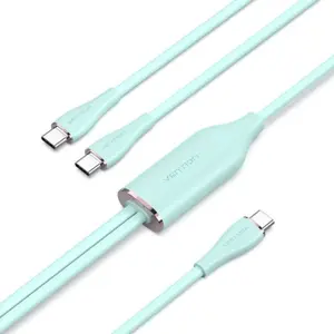 Cabo em Y USB-C - 2x USB-C Fast Charge PD 100W em silicone - Verde - 1.5m