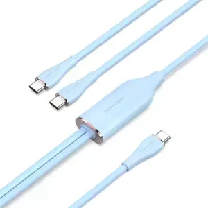 Cabo em Y USB-C - 2x USB-C Fast Charge PD 100W em silicone - Azul - 1.5m