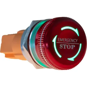 Botão de emergência SPDT 2A/24Vdc c/ retorno por rotação - LED verde/vermelho (9-24Vdc)