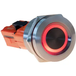 Botão Touch anti-vandalismo SPDT ON-(ON) 250V/15A - Ø22mm c/ LED vermelho/azul (3-8Vdc)