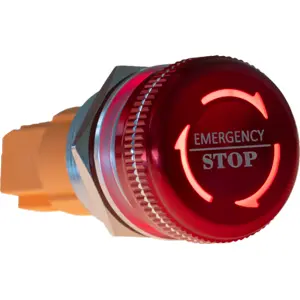 Botão de emergência SPDT 2A/24Vdc c/ retorno por rotação - LED verde/vermelho (9-24Vdc)