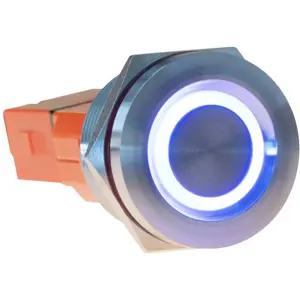 Botão Touch anti-vandalismo SPDT ON-(ON) 250V/15A - Ø22mm c/ LED vermelho/azul (3-8Vdc)