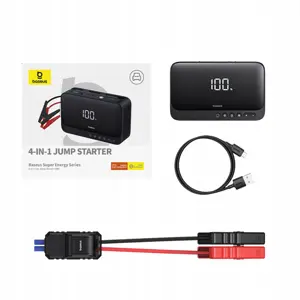 Arrancador de Carro (Jump Starter) 600A 4-em-1 c/ lanterna + powerbank 6000mAh + compressor