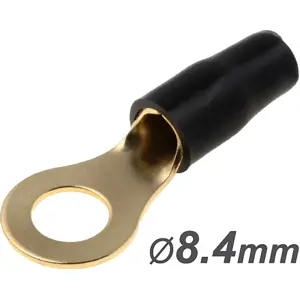 Terminal de olhal dourado isolado preto (10mm²) M8 Ø8.4mm