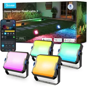 Kit de 4 projetores LED inteligentes Wi-Fi RGBICWW (2700-6500K) 1000Lm - p/ exterior