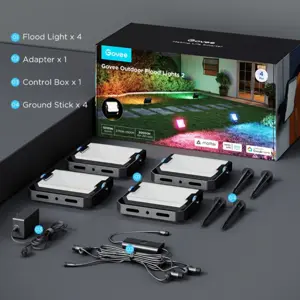 Kit de 4 projetores LED inteligentes Wi-Fi RGBICWW (2700-6500K) 1000Lm - p/ exterior