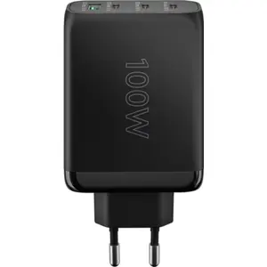 Cargador GaN 1×USB-A QC + 3×USB-C PD (100W) - Negro