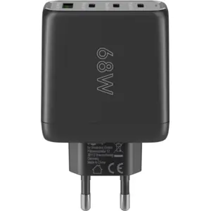 Cargador GaN 1×USB-A QC + 3×USB-C PD (68W) - Preto