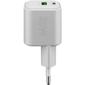 Cargador GaN 1×USB-A QC + 1×USB-C PD (20W) - Blanco