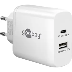 Carregador GaN 1×USB-A + 1×USB-C PD (45W) - Branco