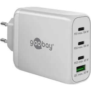 Cargador GaN 1×USB-A QC + 3×USB-C PD (100 W) - Blanco