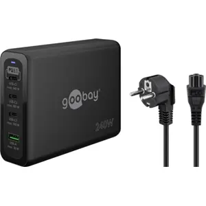 Estação de carregamento GaN 1×USB-A QC + 3×USB-C PD (240W) - Preto