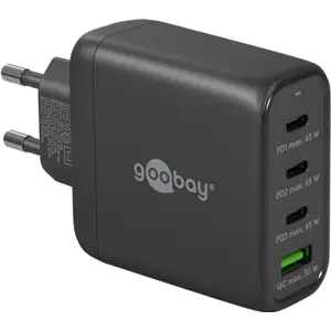 Cargador GaN 1×USB-A QC + 3×USB-C PD (68W) - Preto
