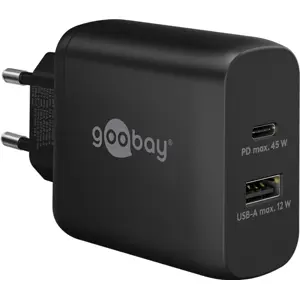 Cargador GaN 1×USB-A + 1×USB-C PD (45W) - Negro