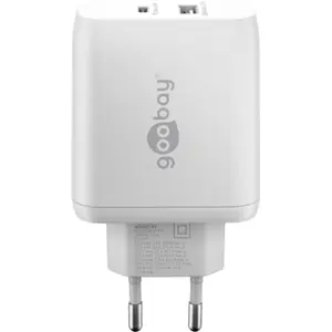 Carregador GaN 1×USB-A + 1×USB-C PD (45W) - Branco