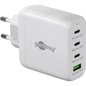 Cargador GaN 1×USB-A QC + 3×USB-C PD (68W) - Blanco