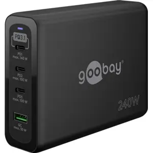 Estação de carregamento GaN 1×USB-A QC + 3×USB-C PD (240W) - Preto