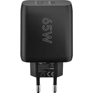 Cargador GaN 1×USB-A + 1×USB-C PD (65W) - Negro