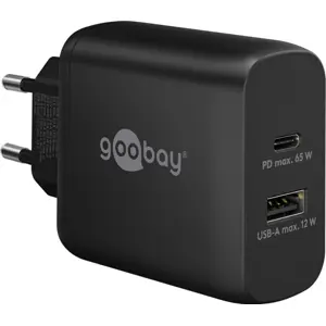 Cargador GaN 1×USB-A + 1×USB-C PD (65W) - Negro