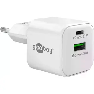 Cargador GaN 1×USB-A QC + 1×USB-C PD (20W) - Blanco