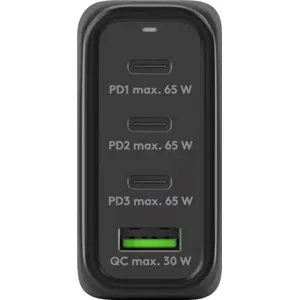 Cargador GaN 1×USB-A QC + 3×USB-C PD (68W) - Preto