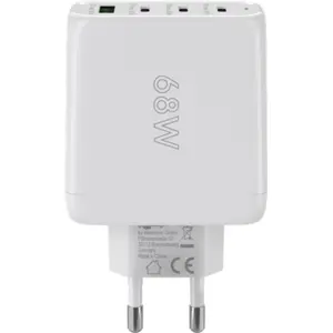 Cargador GaN 1×USB-A QC + 3×USB-C PD (68W) - Blanco