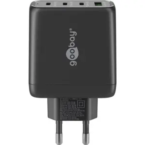 Cargador GaN 1×USB-A QC + 3×USB-C PD (68W) - Preto