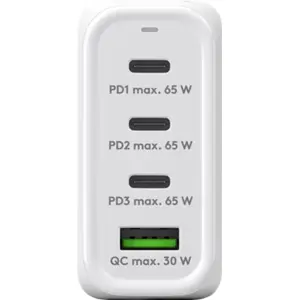 Cargador GaN 1×USB-A QC + 3×USB-C PD (68W) - Blanco