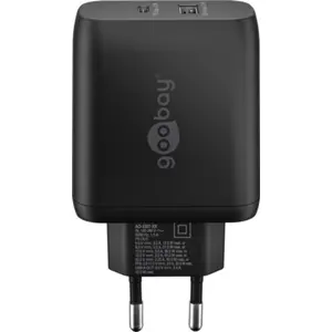 Cargador GaN 1×USB-A + 1×USB-C PD (45W) - Negro