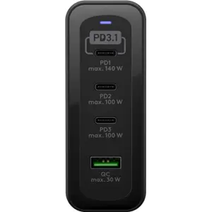 Estação de carregamento GaN 1×USB-A QC + 3×USB-C PD (240W) - Preto
