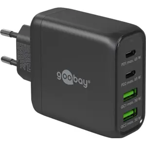 Cargador GaN 2×USB-A QC + 2×USB-C PD (68W) - Negro