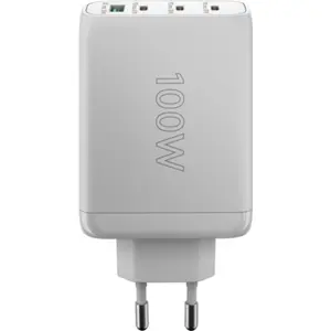 Cargador GaN 1×USB-A QC + 3×USB-C PD (100 W) - Blanco