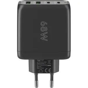 Cargador GaN 2×USB-A QC + 2×USB-C PD (68W) - Negro
