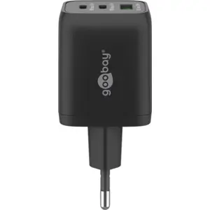 Cargador GaN 1×USB-A QC + 2×USB-C PD (65W) Nano - Negro