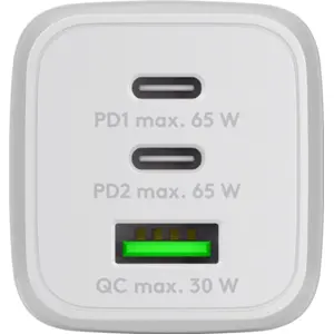 Cargador GaN 1×USB-A QC + 2×USB-C PD (65W) Nano - Blanco