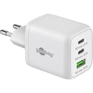 Cargador GaN 1×USB-A QC + 2×USB-C PD (65W) Nano - Blanco