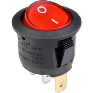 Interruptor basculante redondo 2 posições estáveis - ON-OFF - 250VAC 6.5A (3 pinos) - luminoso vermelho