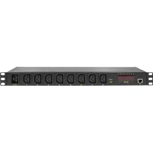 Bloco PDU inteligente 8 Tomadas IEC-C13 1U para Rack 19'' c/ medição corrente e voltagem via IP