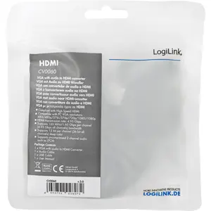 Conversor VGA M > HDMI F + áudio e alimentação (USB) 0.25m