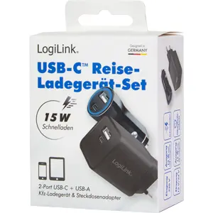 Conjunto de carregadores (Isqueiro + Tomada AC) USB-A + USB-C 15W