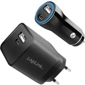 Conjunto de carregadores (Isqueiro + Tomada AC) USB-A + USB-C 15W